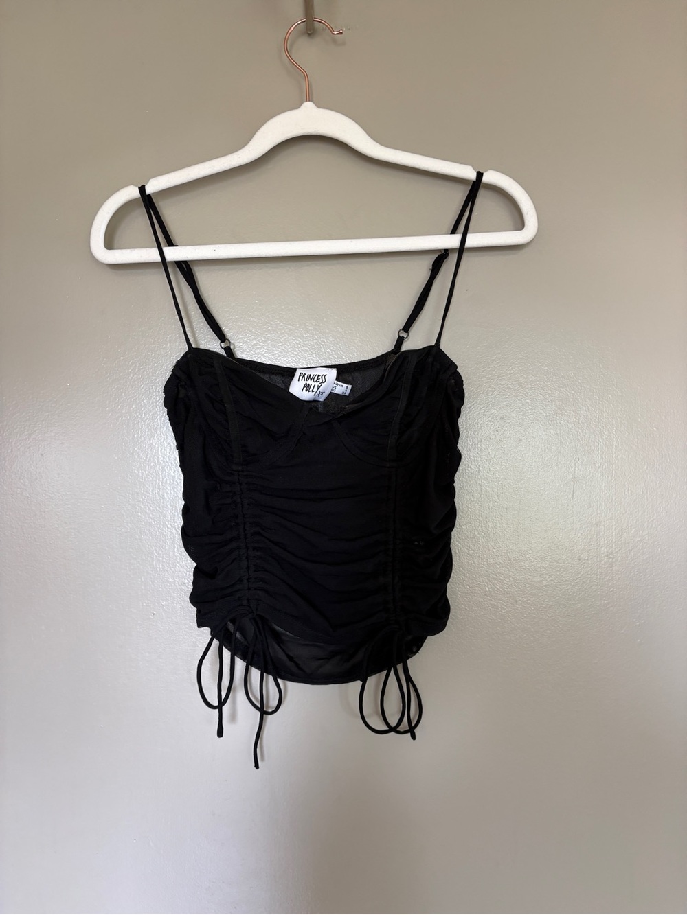 Princess Polly Black Ruched Drawstring Cami - Picture 2 of 9